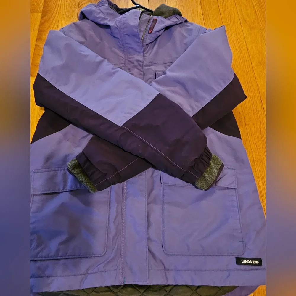 Lands' End Girls' Squall Jacket Purple Waterproof Windproof Hooded Size XL 16